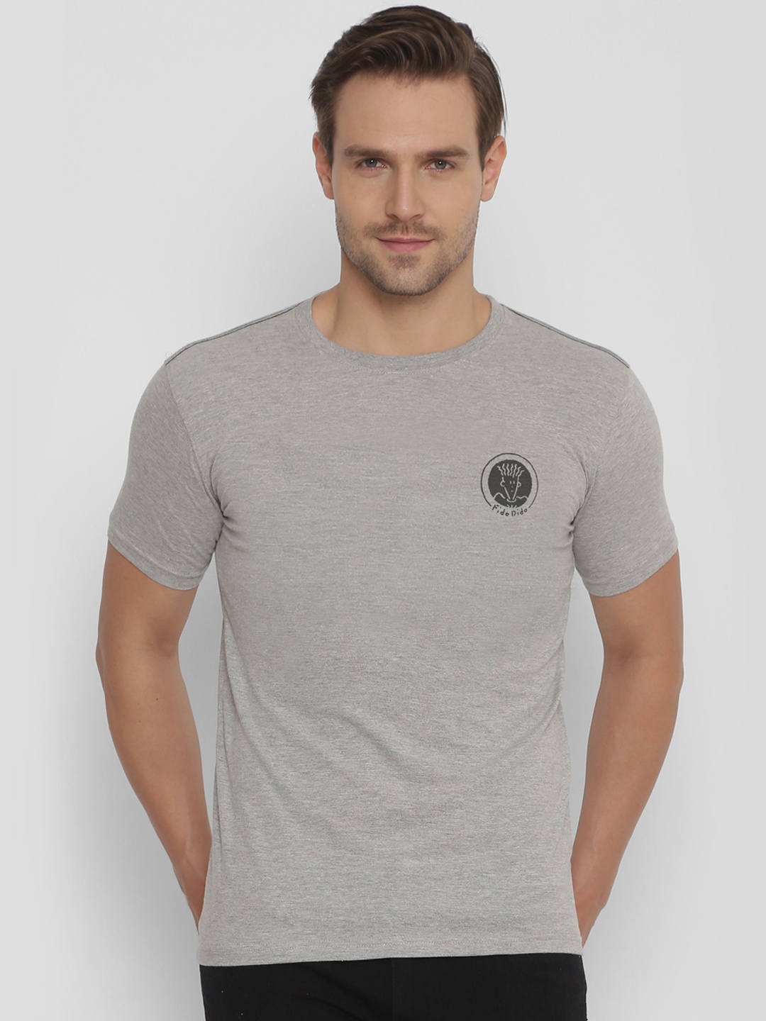 

FIDO DIDO Men Grey Printed Round Neck Slim Fit T-shirt