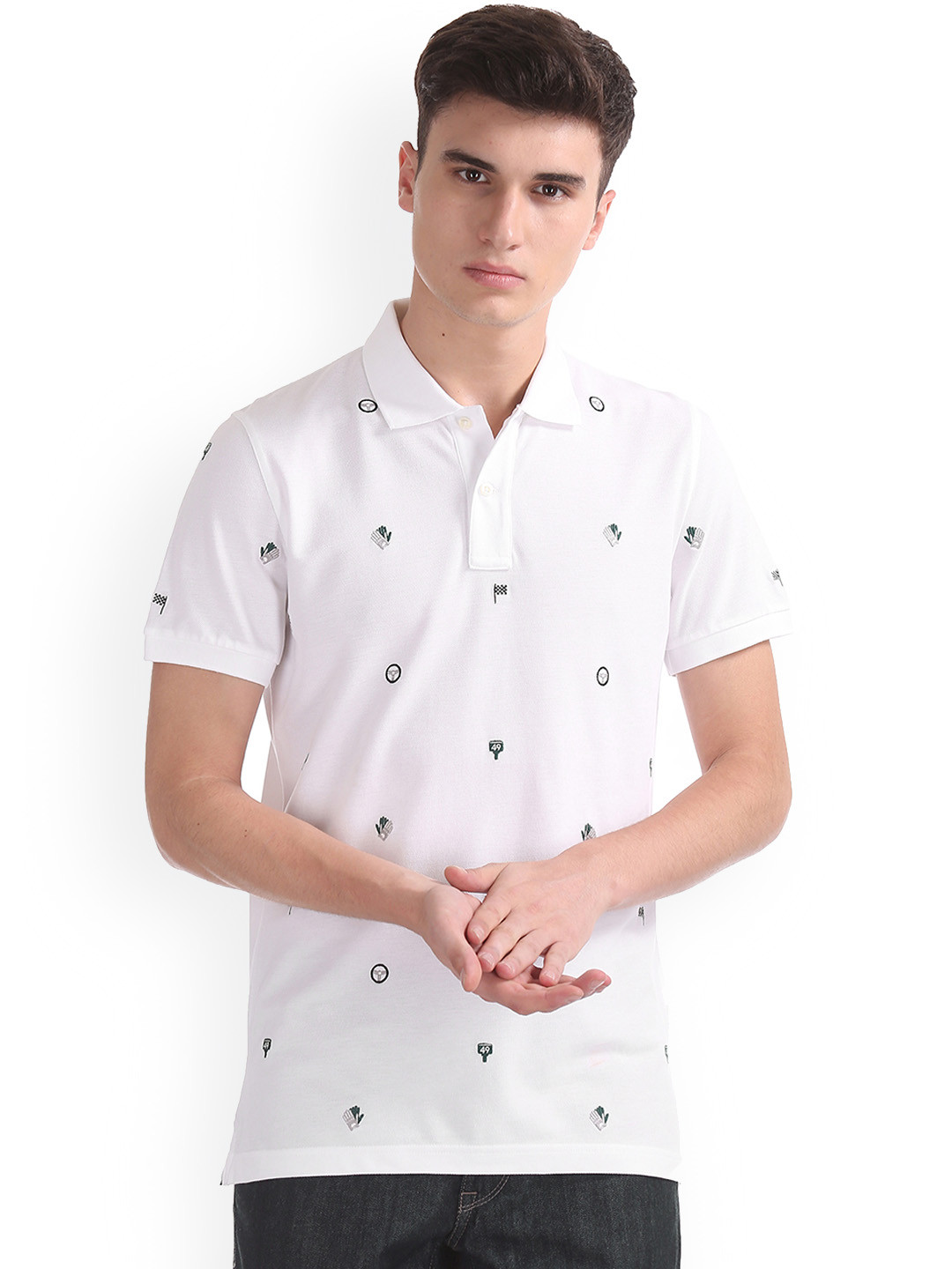 

GANT Men White Printed Polo Collar T-shirt
