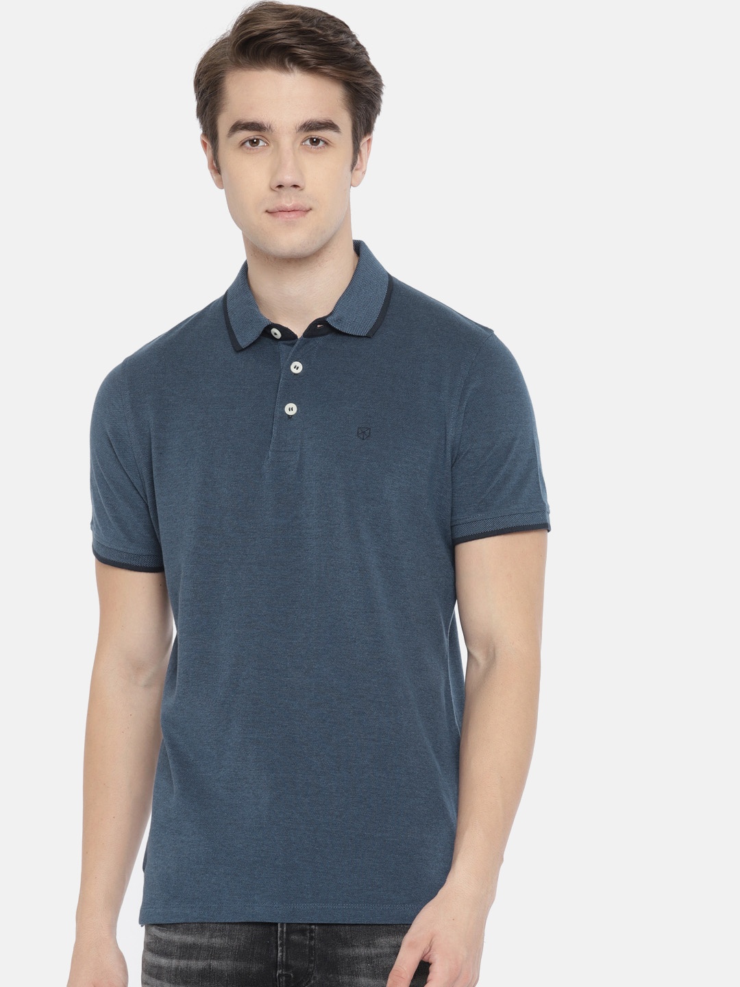 

Jack & Jones Men Navy Blue Solid Polo Collar PAULOS T-shirt