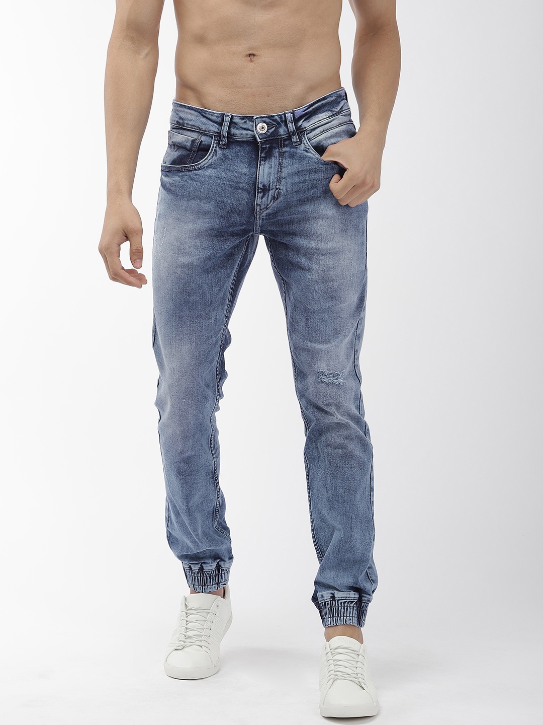 

Flying Machine Men Blue Low-Rise Low Distress Stretchable Jogger Jeans