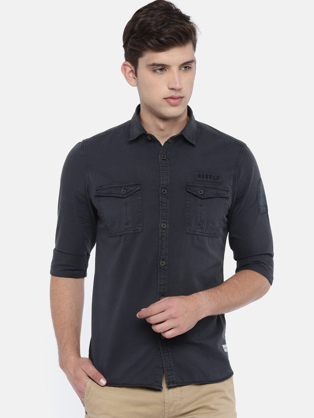 

Flying Machine Men Navy Blue Regular Fit Solid Casual Shirt