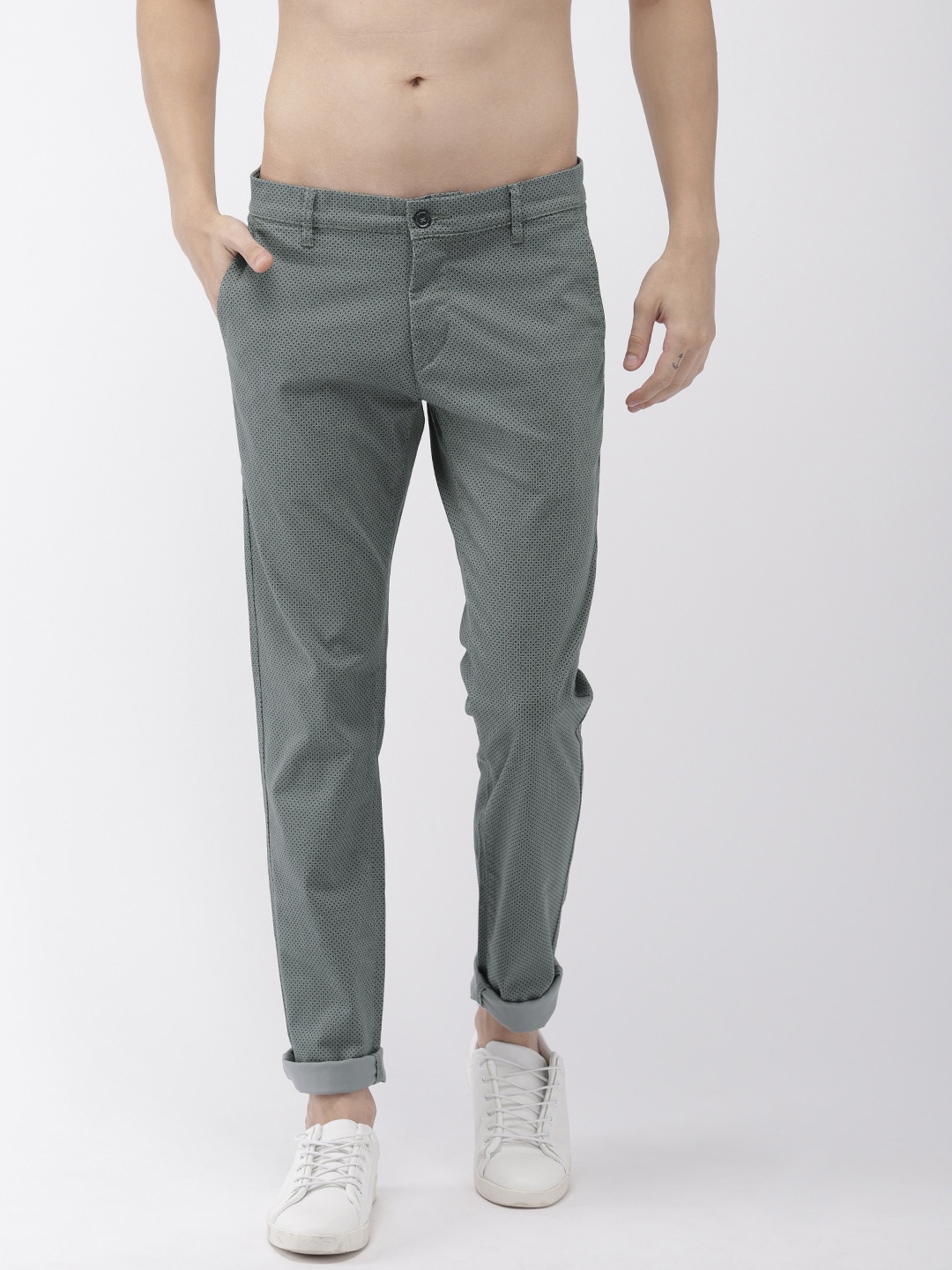 

Flying Machine Men Grey Super Slim Fit Printed Regular Trousers