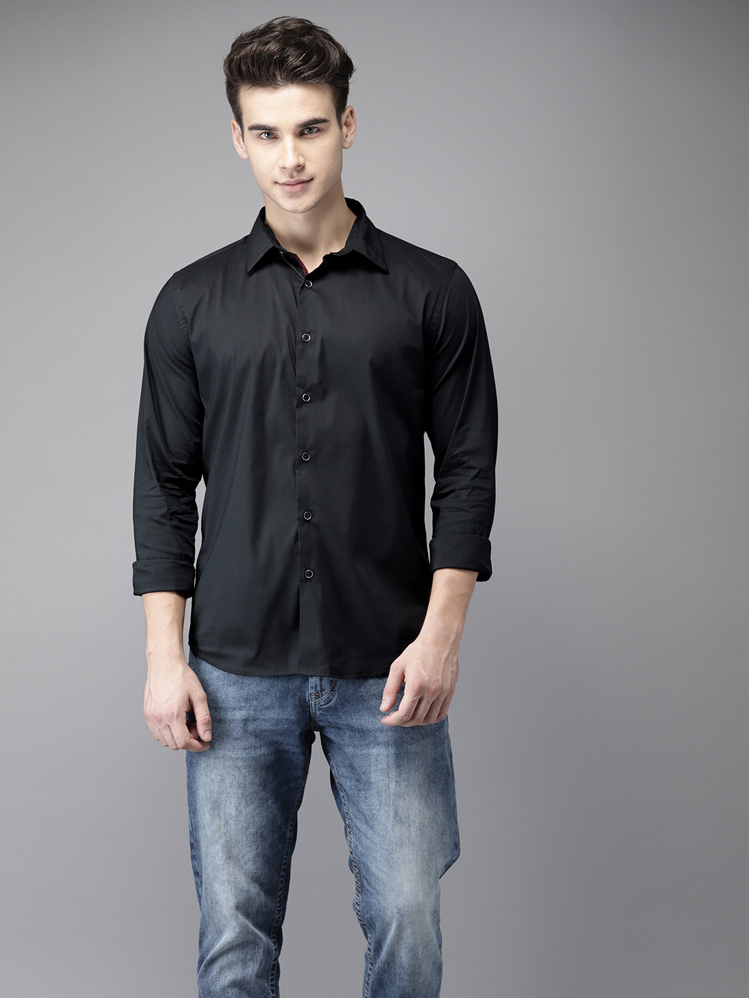 

Flying Machine Men Black Regular Fit Solid Casual Shirt