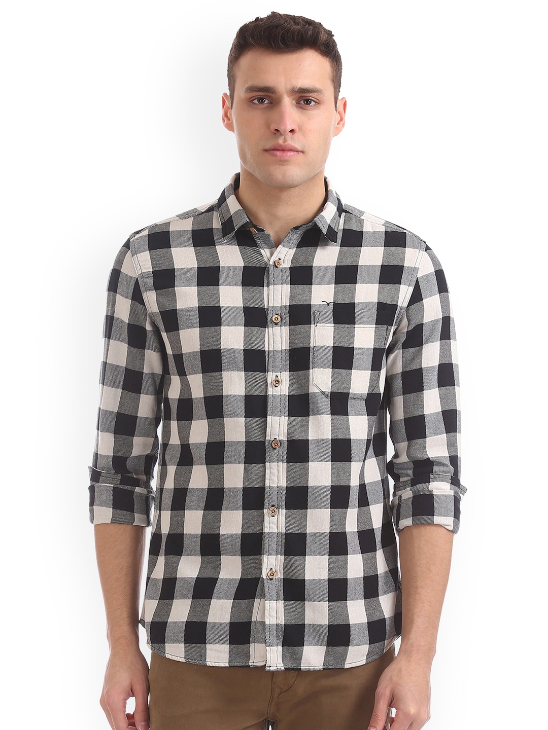 

Flying Machine Men Black & White Slim Fit Checked Casual Shirt