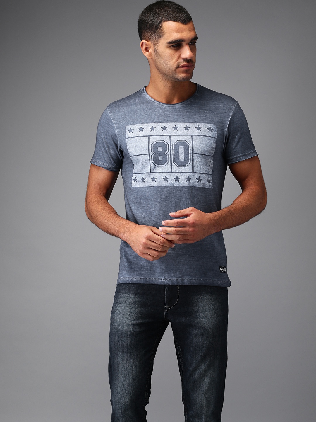 

Flying Machine Men Blue Printed Round Neck Pure Cotton T-shirt
