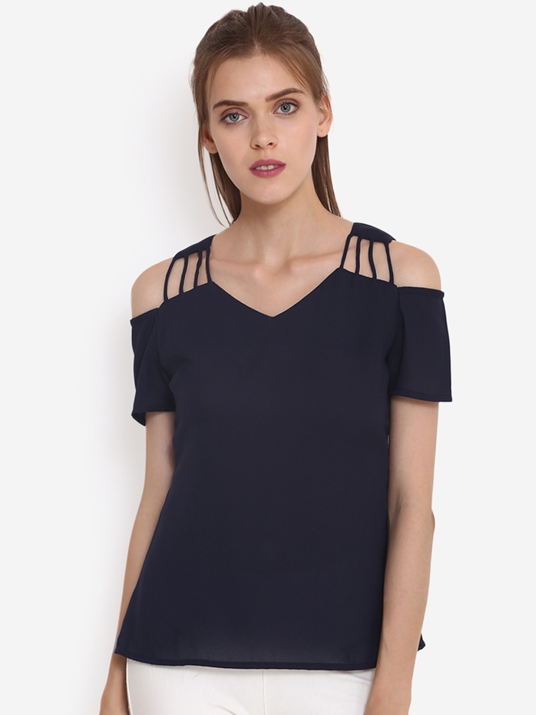 

PURYS Women Navy Blue Solid Top