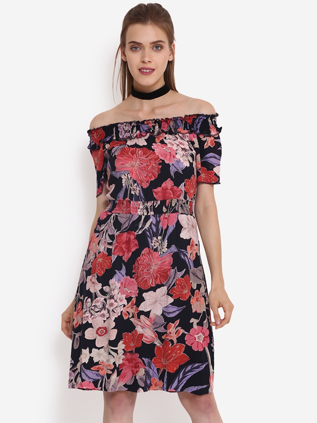 

PURYS Women Multicoloured Floral Print Fit and Flare Dress, Multi