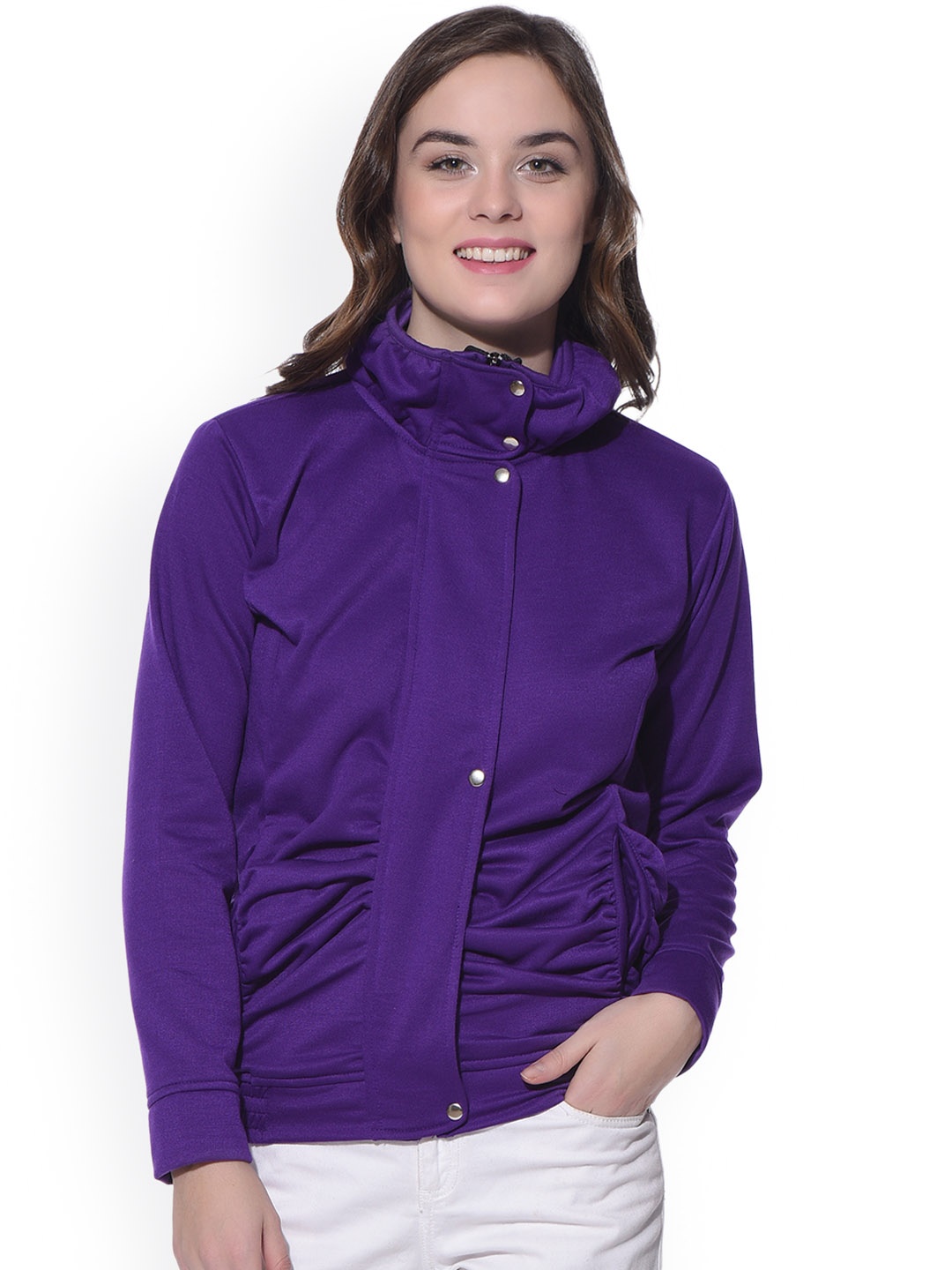 

PURYS Women Purple Solid Bomber Jacket