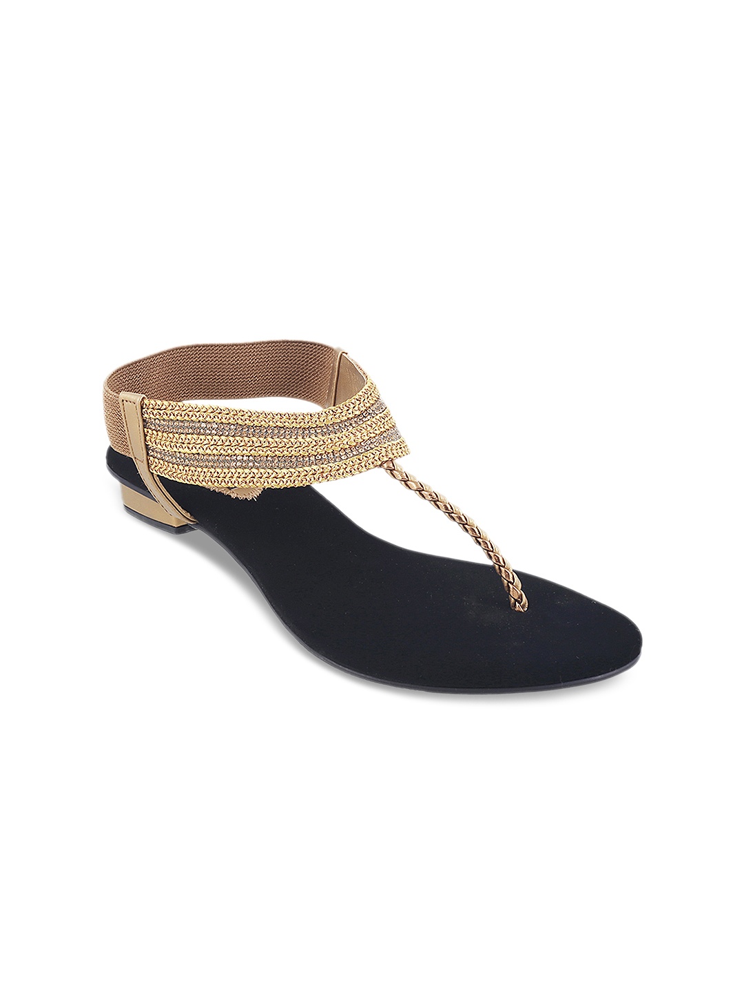 

Mochi Women Gold-Toned Woven Design Sandals