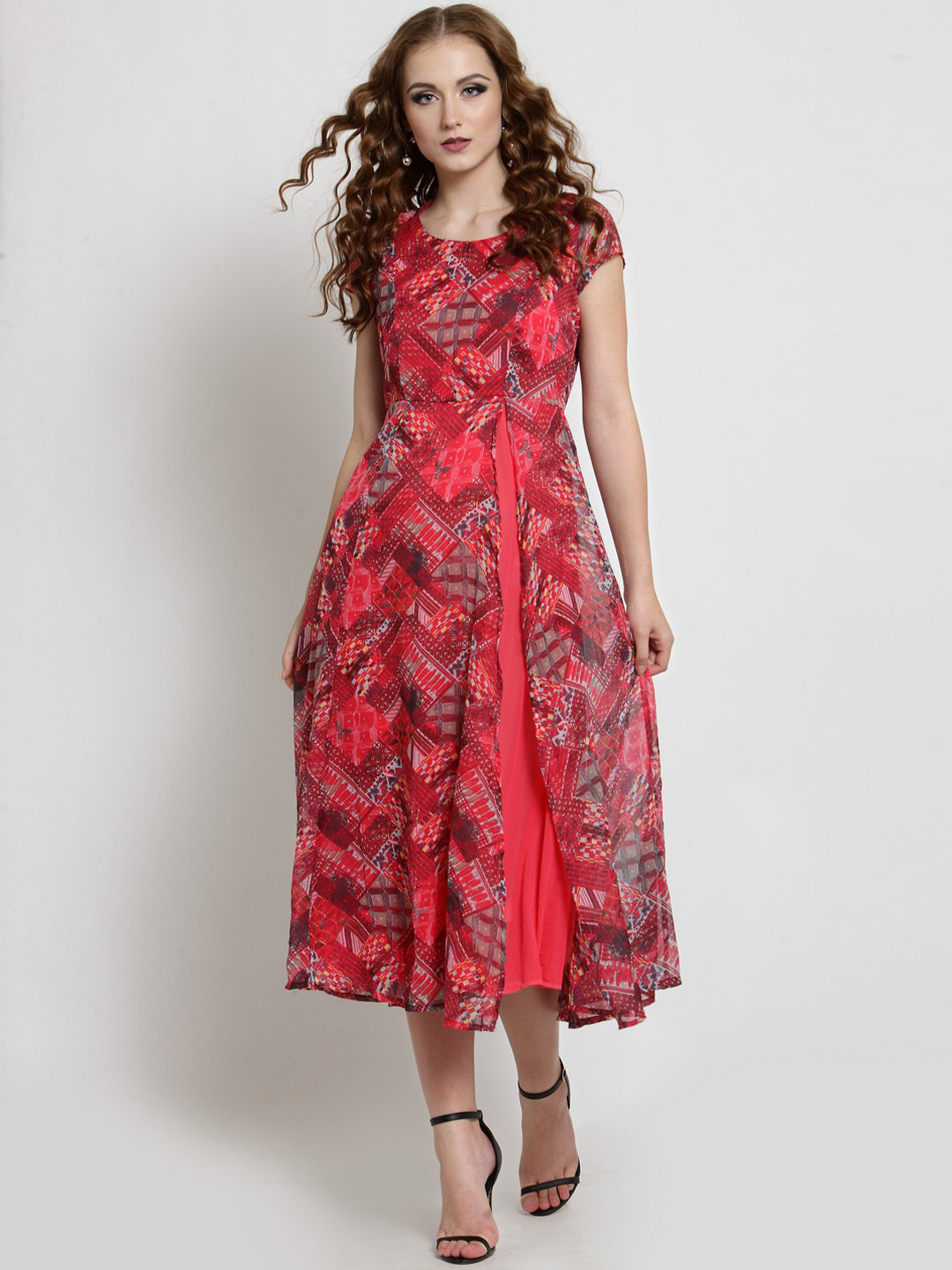 

Sera Women Red Printed Fit and Flare Dress
