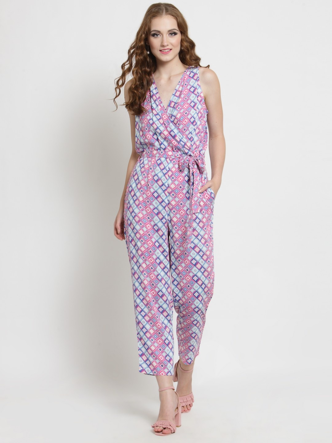 

Sera Blue & Pink Printed Wrap Basic Jumpsuit