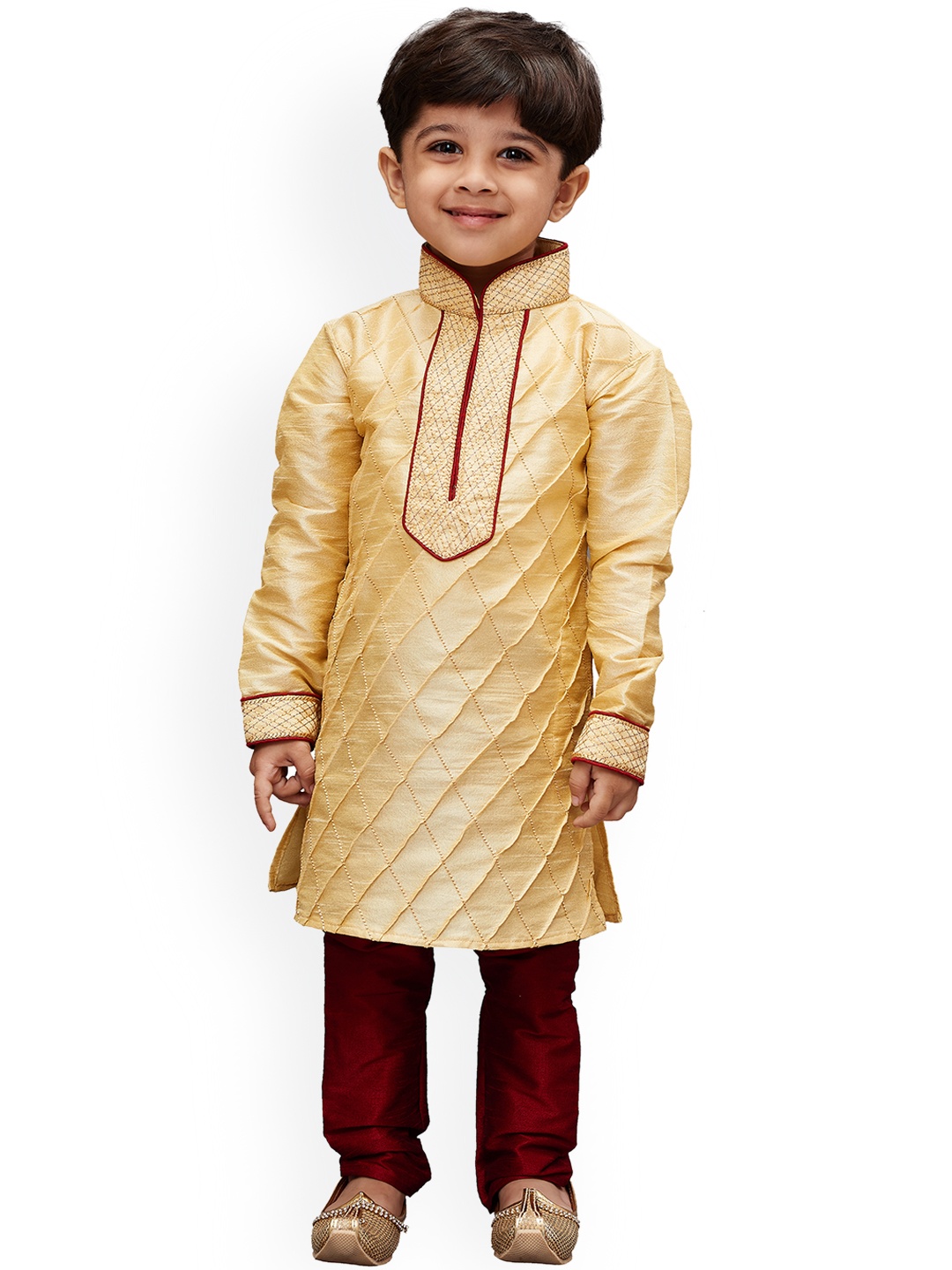 

JBN Creation Boys Gold-Toned & Maroon Solid Kurta with Churidar