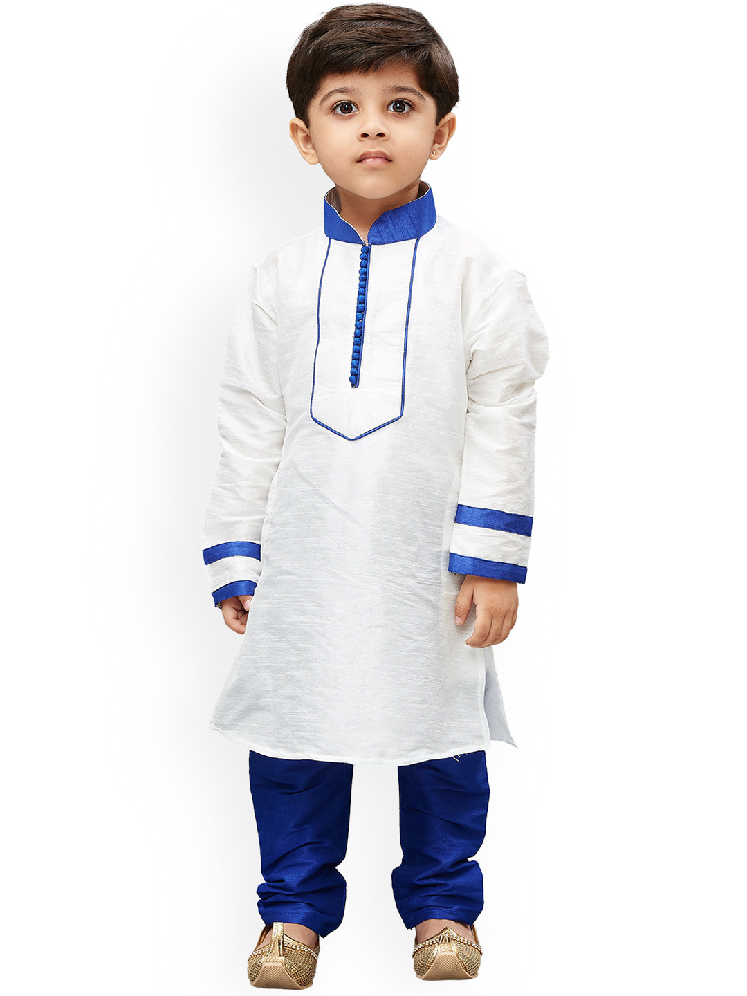 

JBN Creation Boys White & Blue Solid Kurta with Churidar