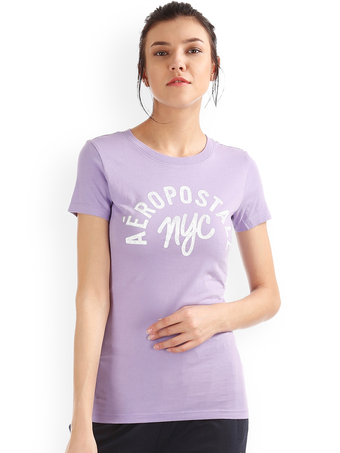 

Aeropostale Women Purple Printed Round Neck T-shirt