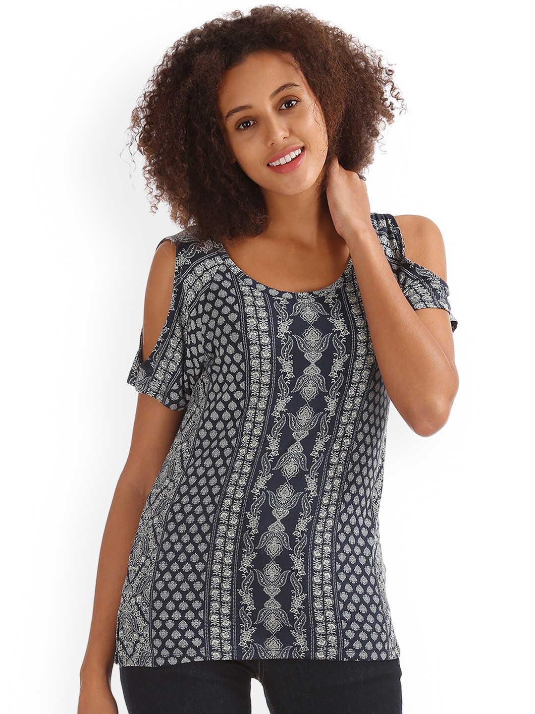 

Aeropostale Women Blue Printed Round Neck T-shirt