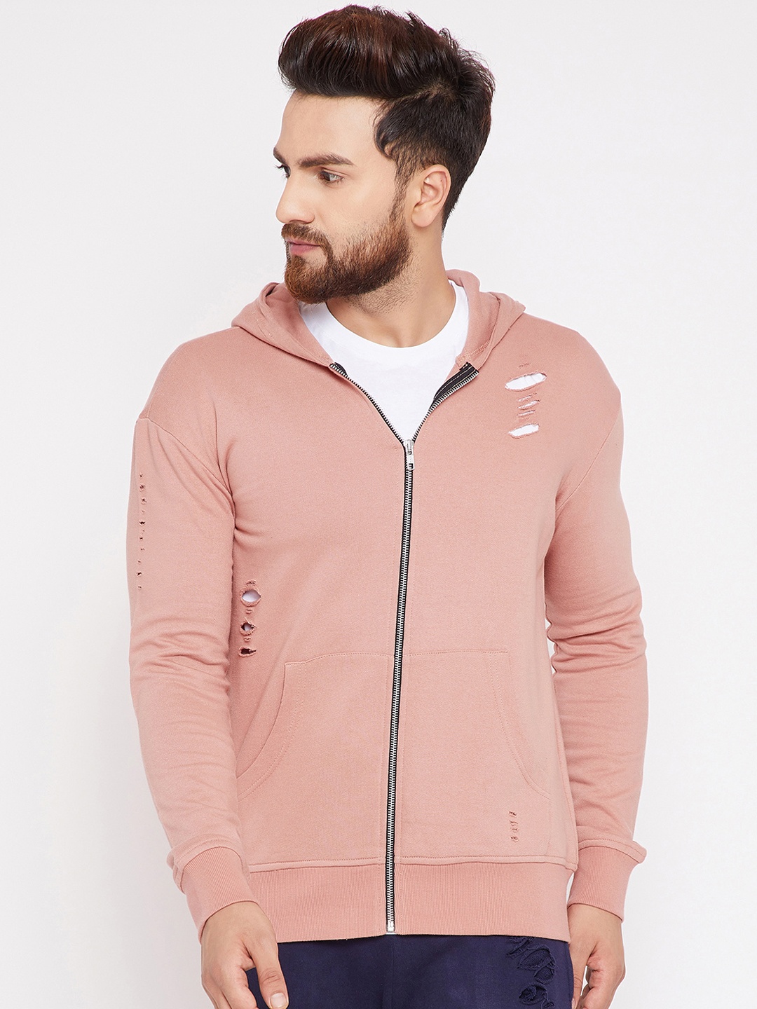 

FUGAZEE Men Mauve Solid Hooded Sweatshirt