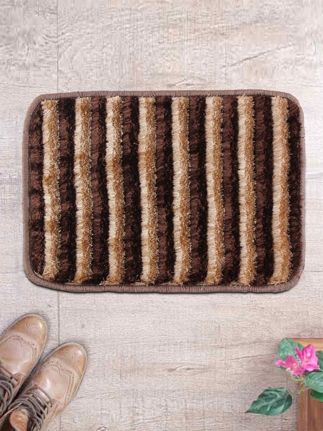 

ROMEE Brown & Gold Polyester Shaggy Doormat