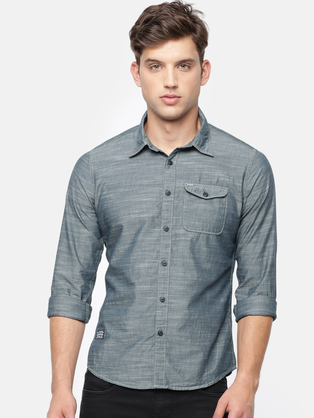 

Pepe Jeans Men Blue Slim Fit Solid Casual Shirt