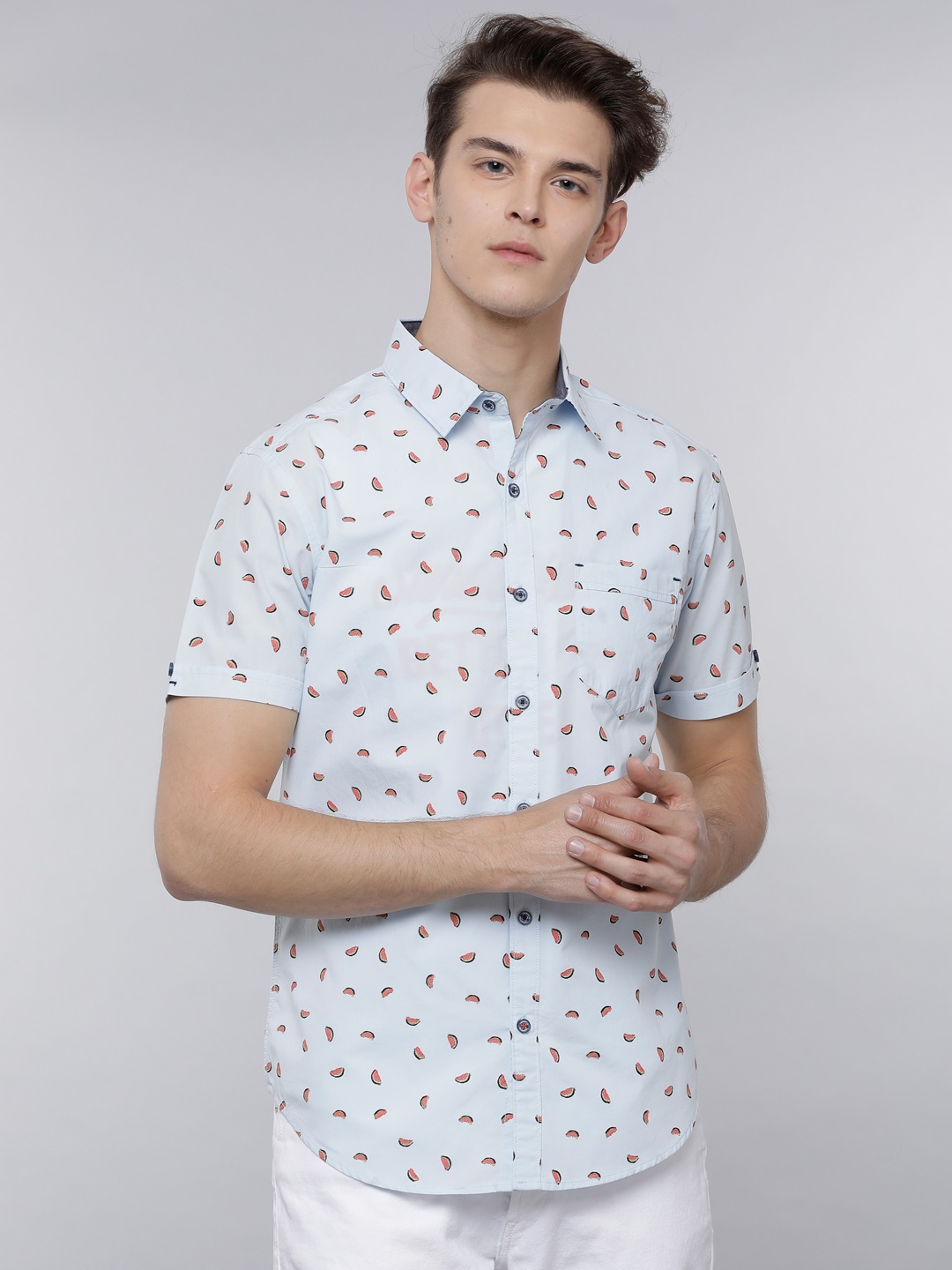 

LOCOMOTIVE Men Blue & Orange Slim Fit Printed Casual Shirt