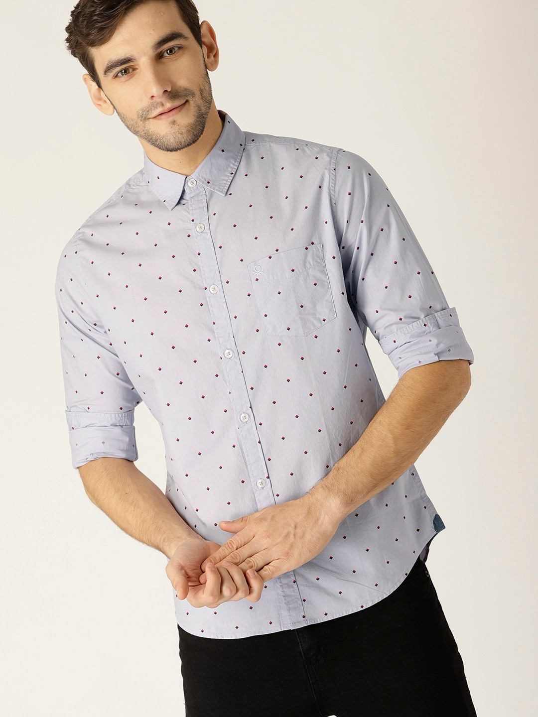 

United Colors of Benetton Men Lavender Slim Fit Printed Casual Shirt