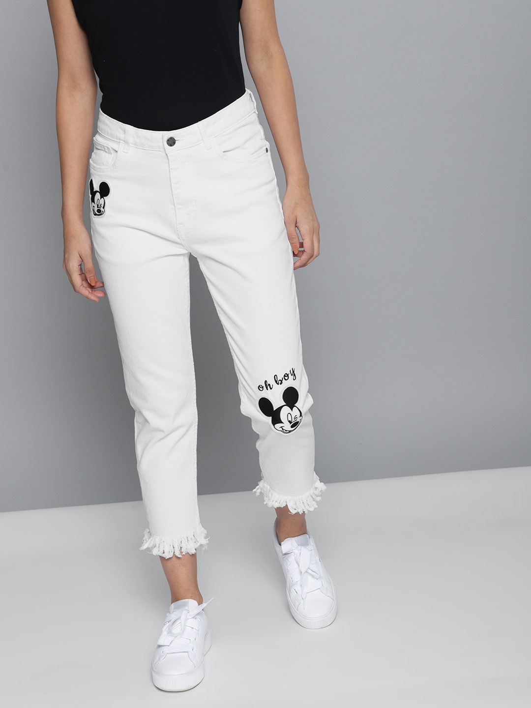 

Kook N Keech Disney Women White Boyfriend Fit Mid-Rise Clean Look Stretchable Jeans