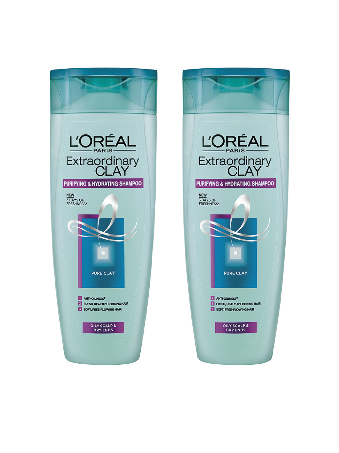 

LOreal Pack of 2 Paris Extraordinary Clay Purifying & Hydrating Shampoo 75 ml each, Blue