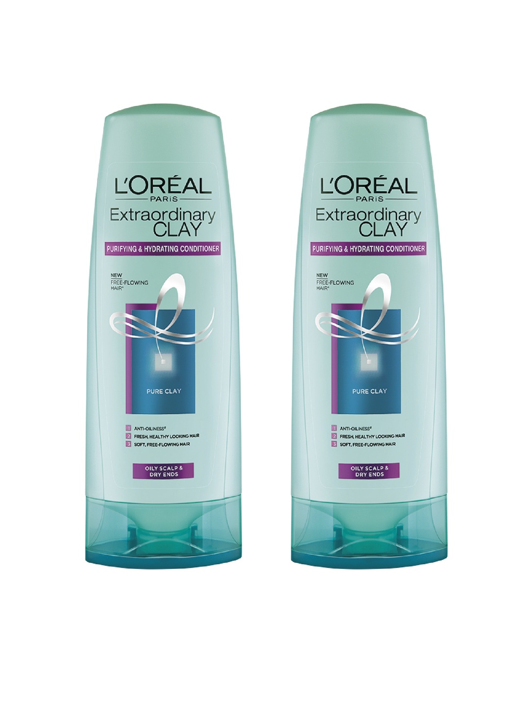 

LOreal Paris Unisex Pack of 2 Extraordinary Clay Purifying & Hydrating Conditioner, Blue