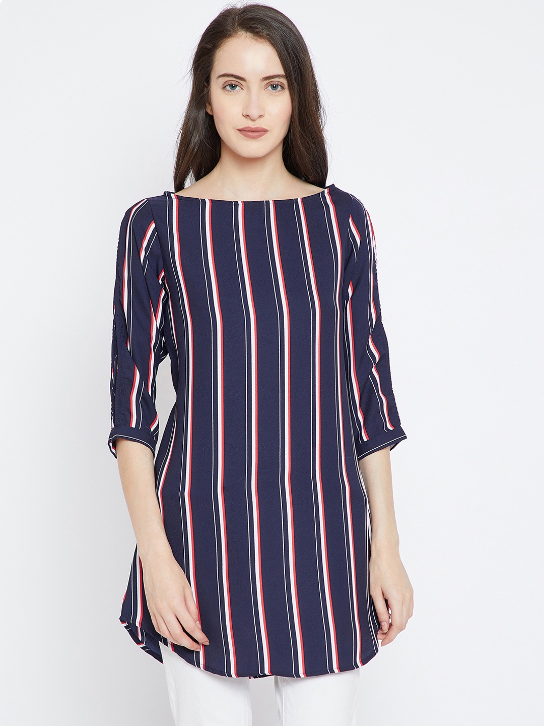 

Ruhaans Navy Blue & White Striped Tunic