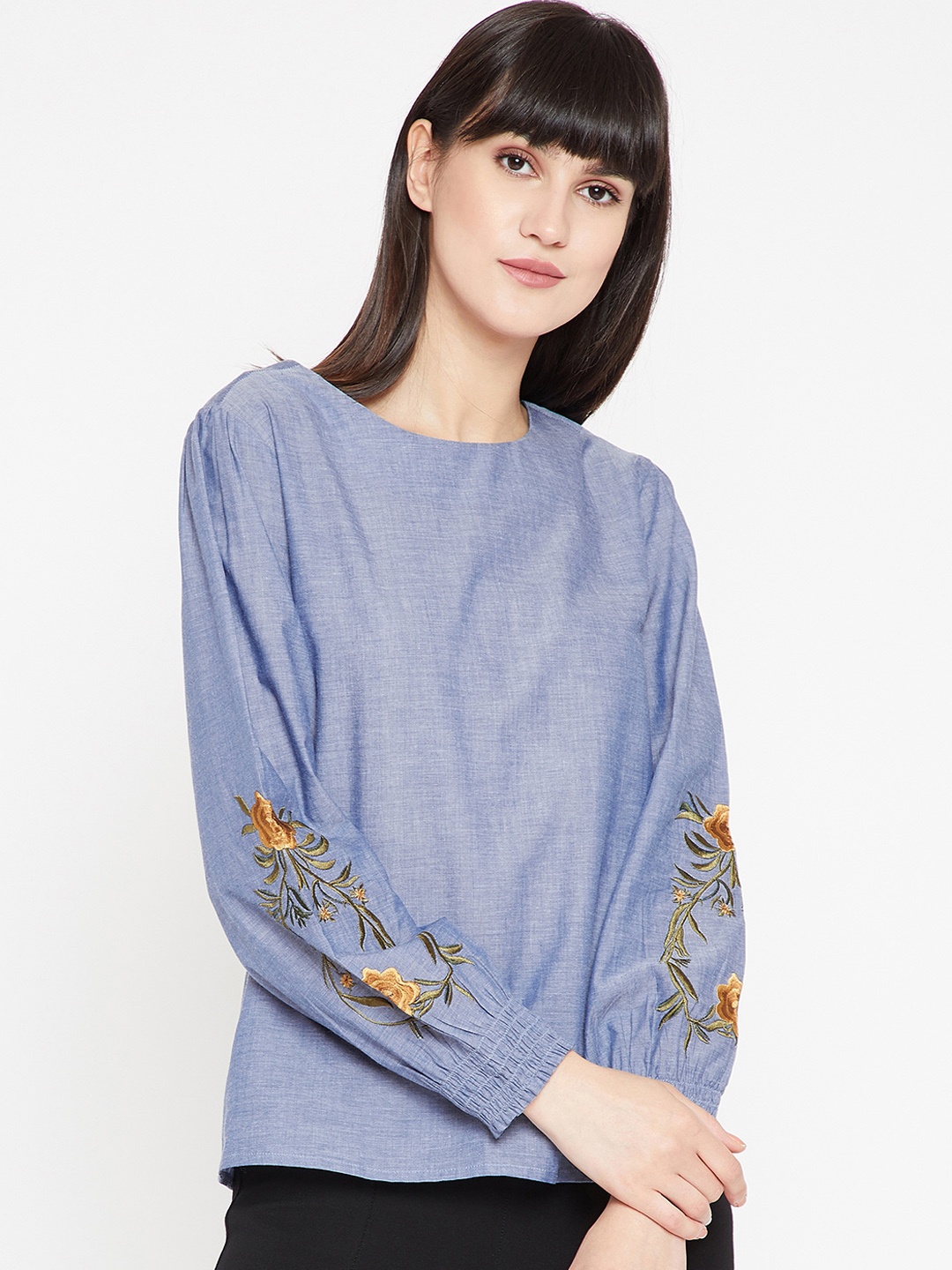 

Marie Claire Women Blue Solid Pure Cotton Top