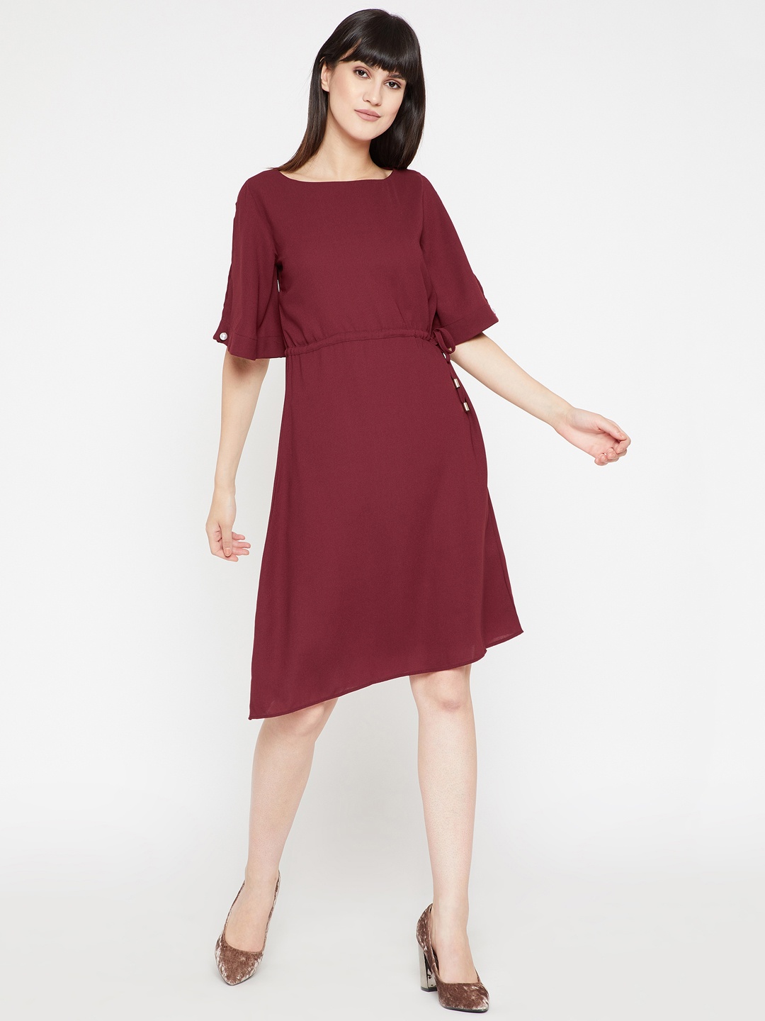 

Marie Claire Women Maroon Solid Fit and Flare Dress