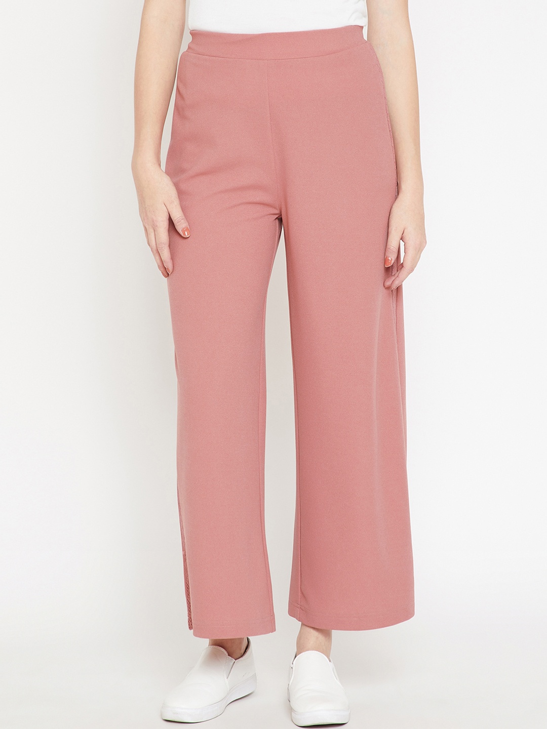 

Marie Claire Women Peach-Coloured Regular Fit Solid Parallel Trousers