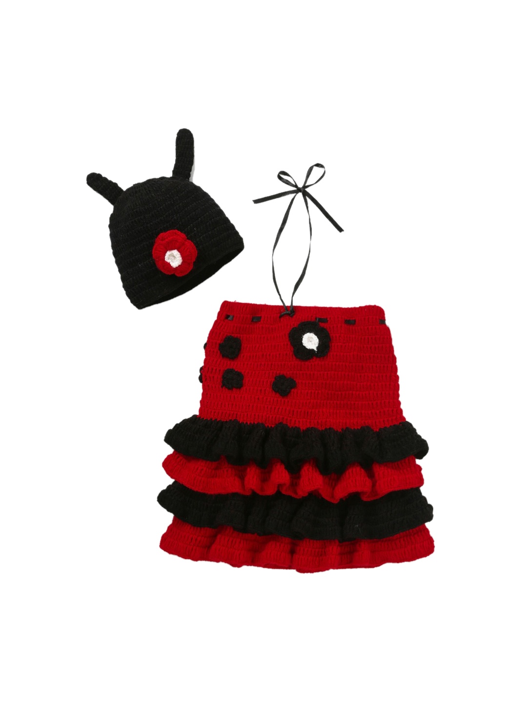 

CHUTPUT Girls Red Self Design Fit and Flare Wollen Dress