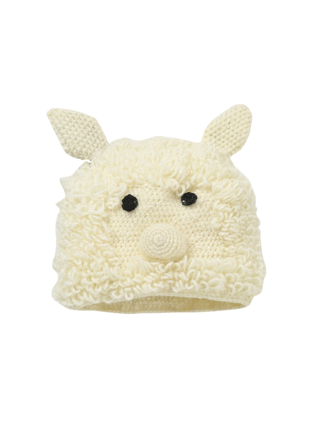 

CHUTPUT Unisex Cream-Coloured Self Design Woollen Beanie