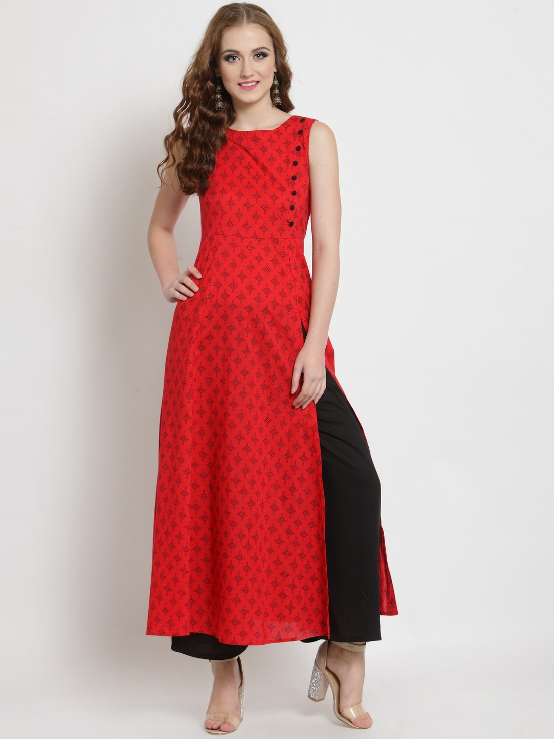 

Sera Women Red & Navy Blue Printed Kurta with Palazzos