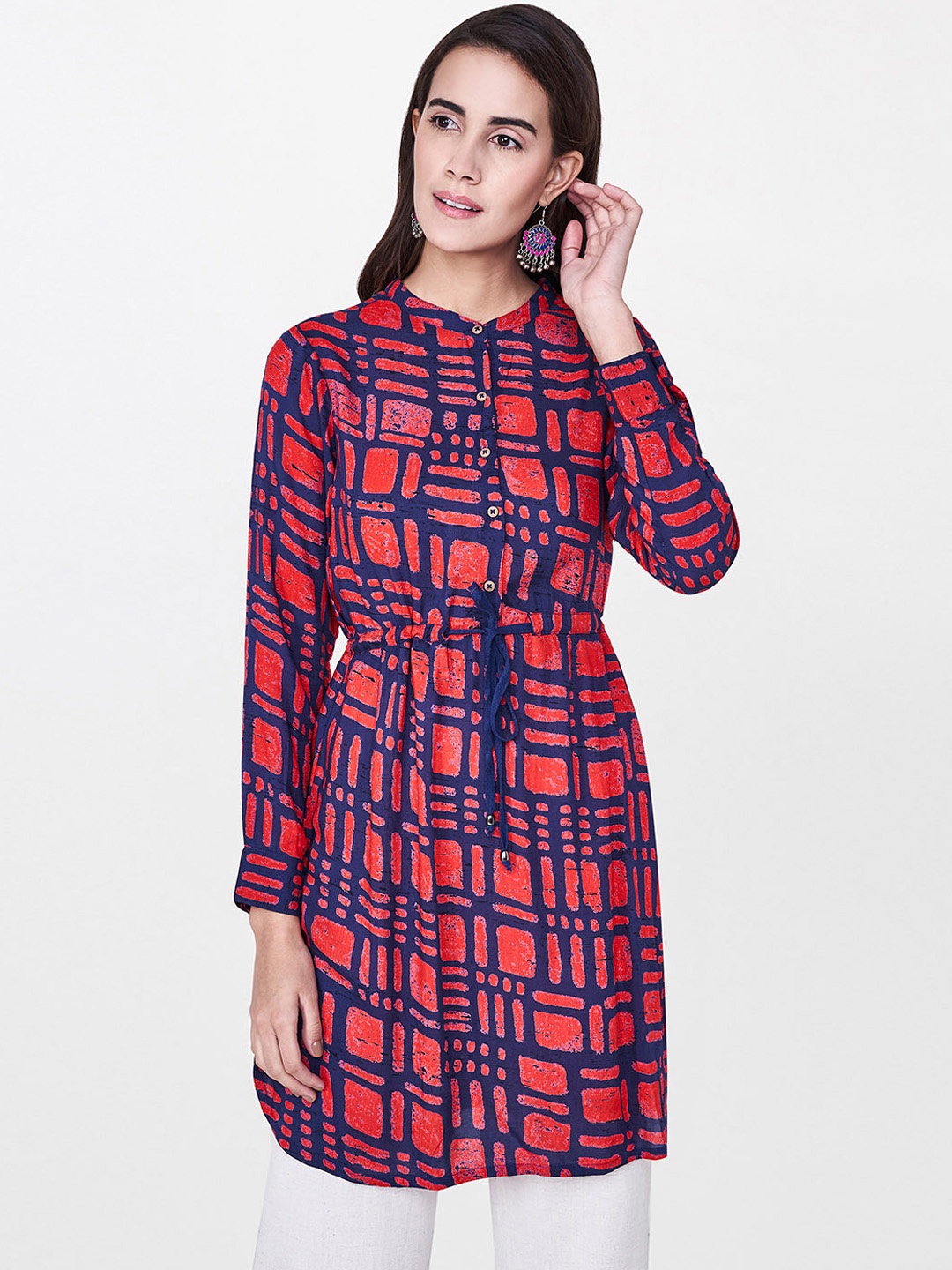 

Global Desi Blue & Red Printed Tunic