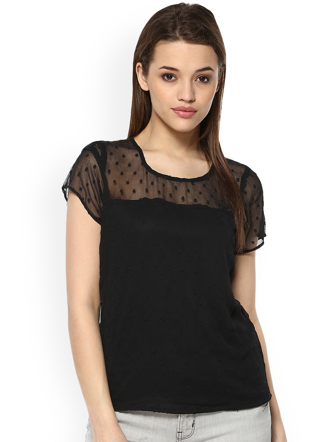 

Mayra Women Black Self Design Top