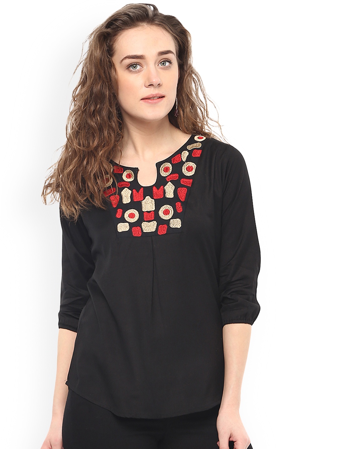 

Mayra Women Black Embroidered Top