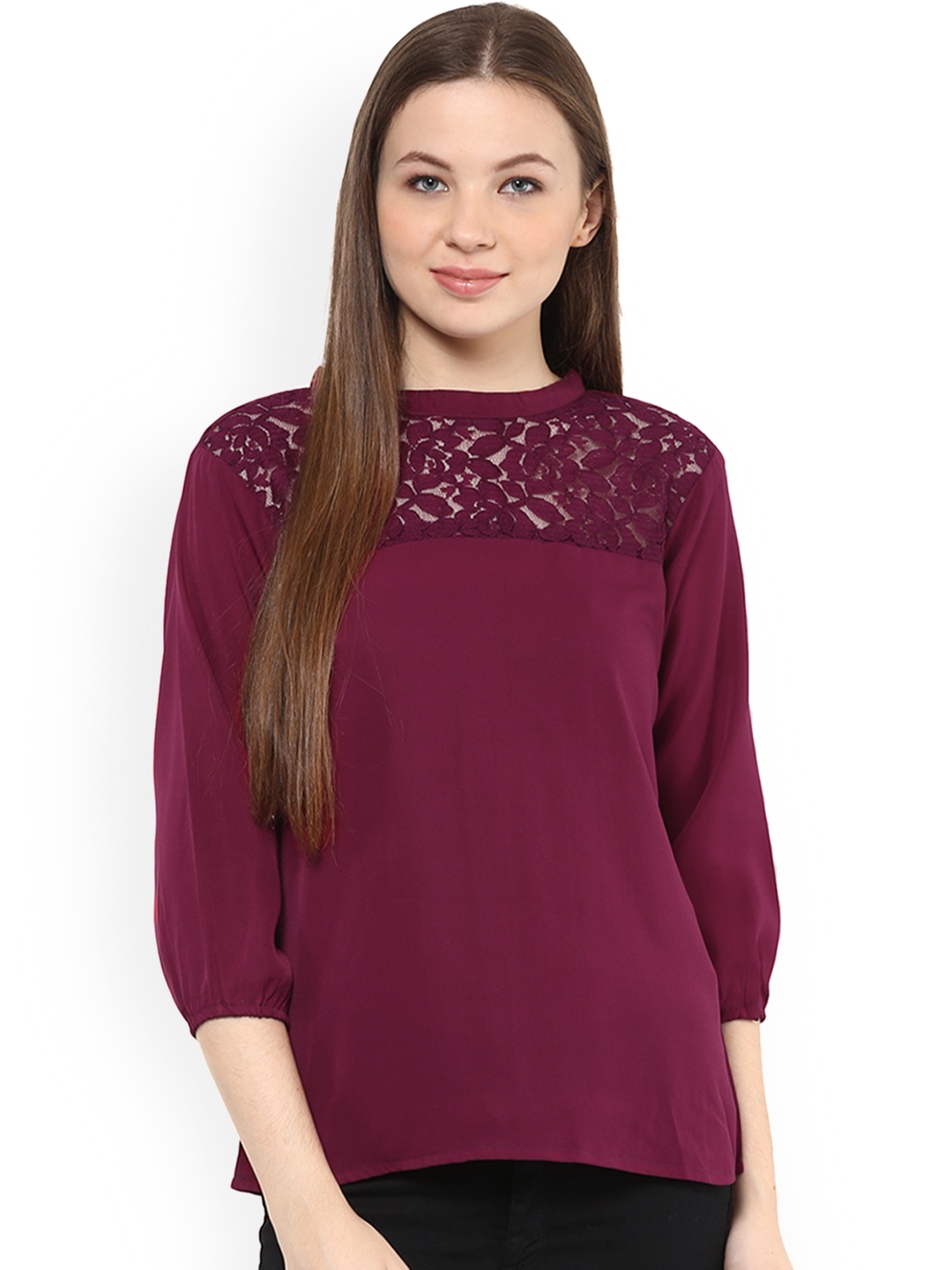 

Mayra Women Burgundy Self Design Top