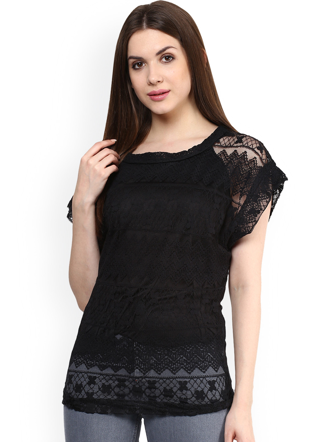 

Mayra Women Black Lace Top