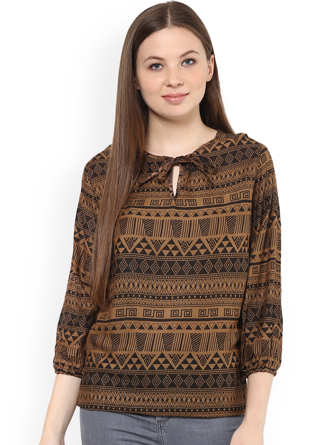 

Mayra Women Brown Printed Blouson Top