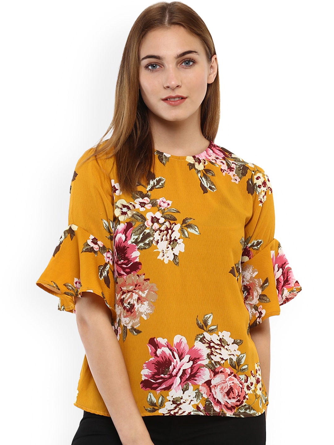 

Mayra Women Yellow Printed A-Line Top