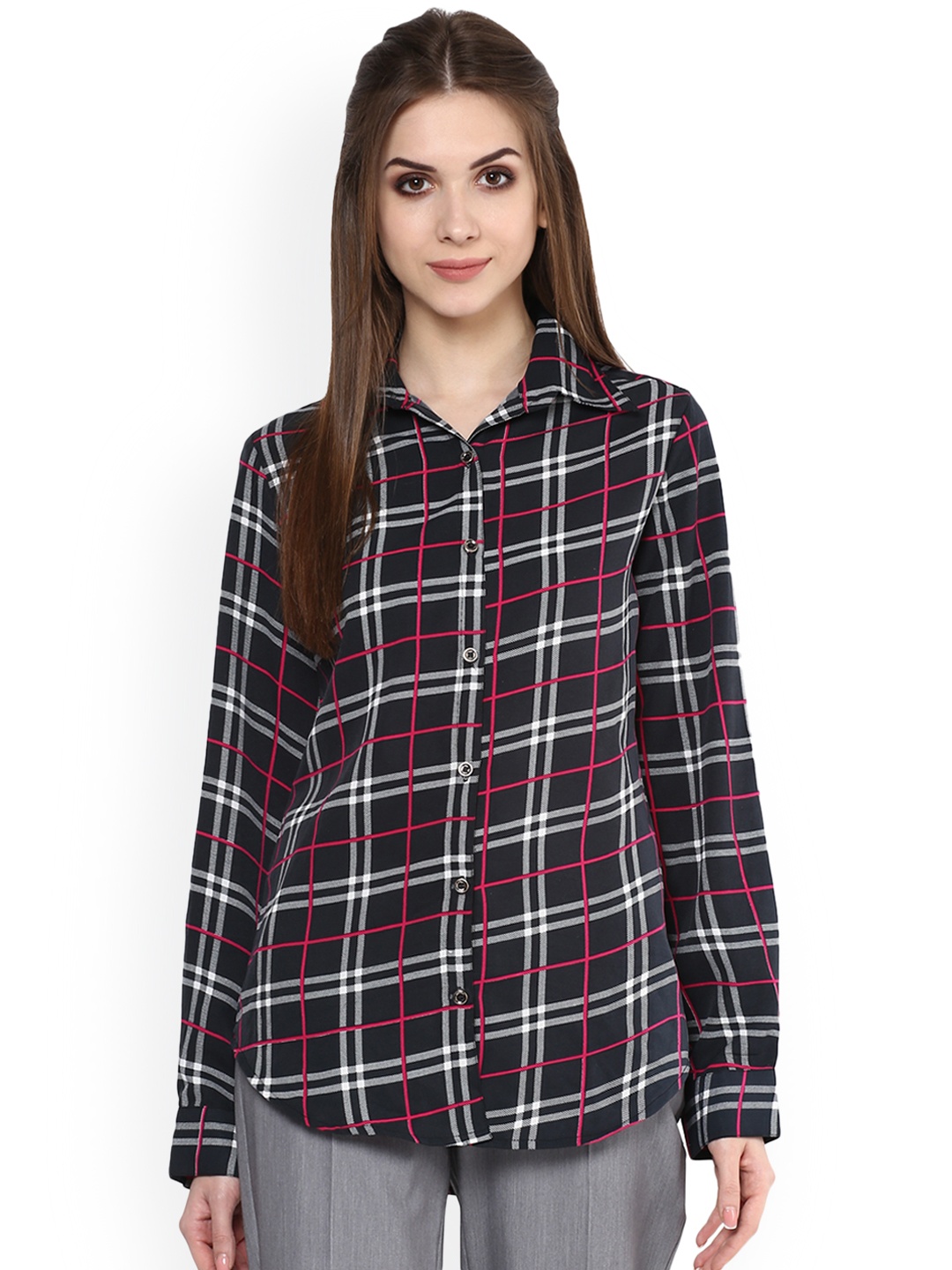 

Mayra Women Black & White Regular Fit Checked Casual Shirt