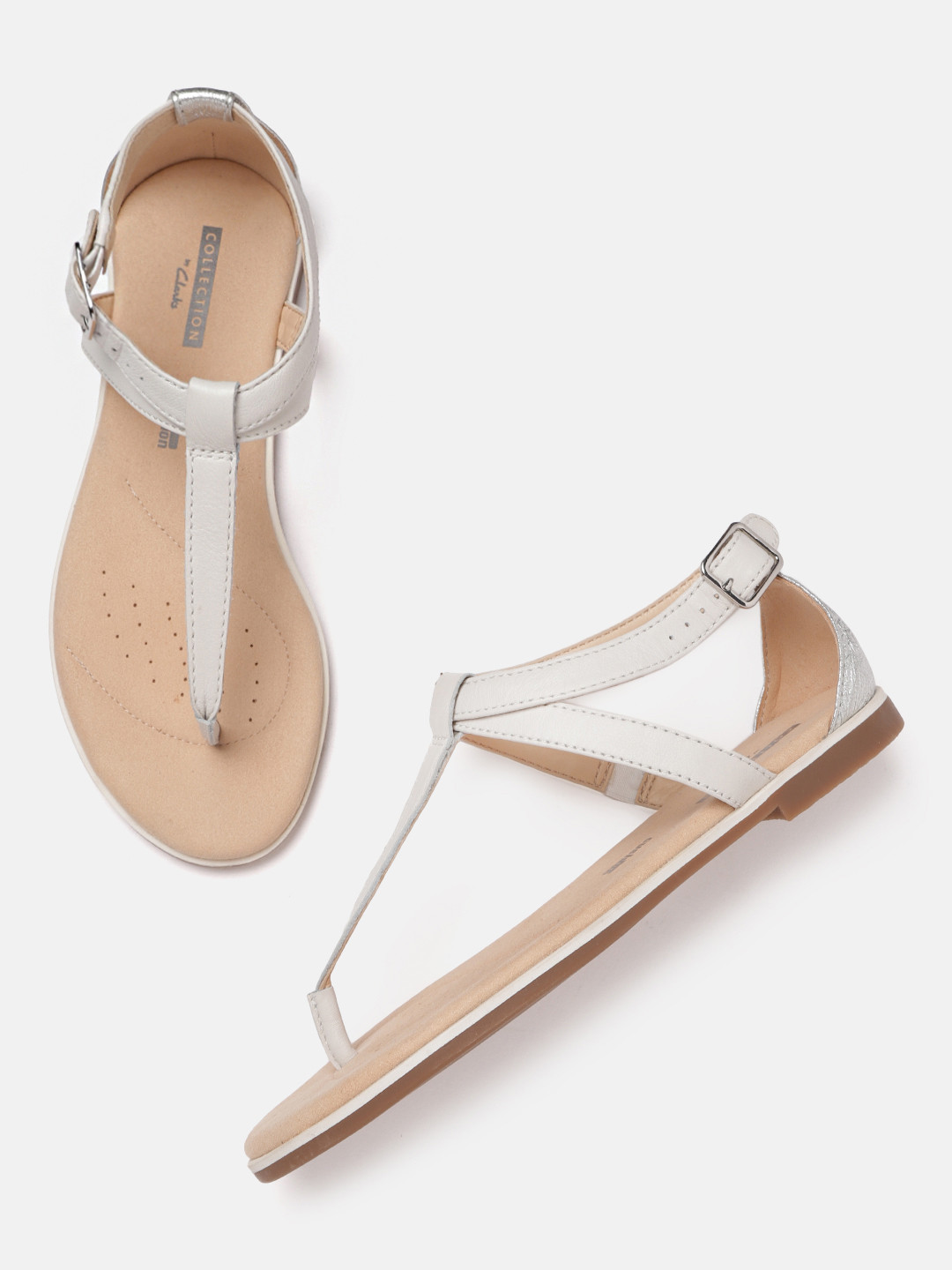 

Clarks Women Off-White Solid T-Strap Flats
