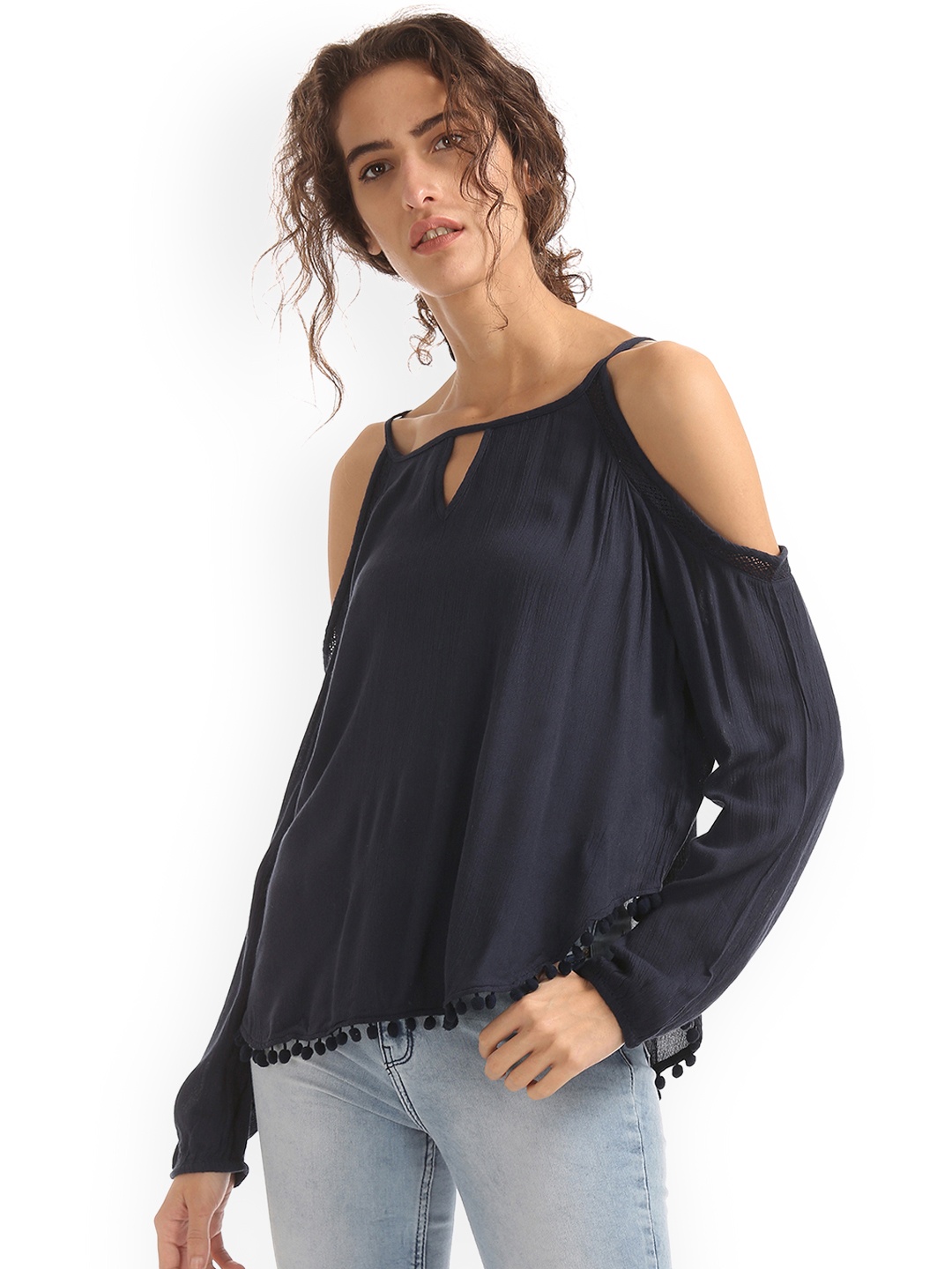 

Aeropostale Women Blue Solid A-Line Top