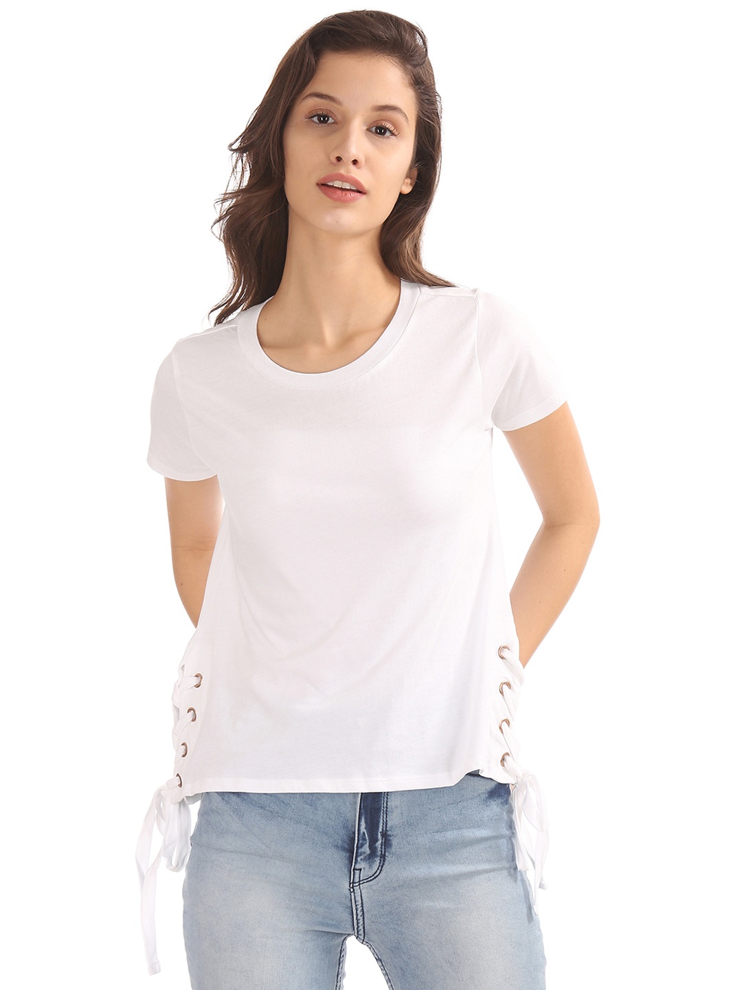 

Aeropostale Women White Solid Pure Cotton Top