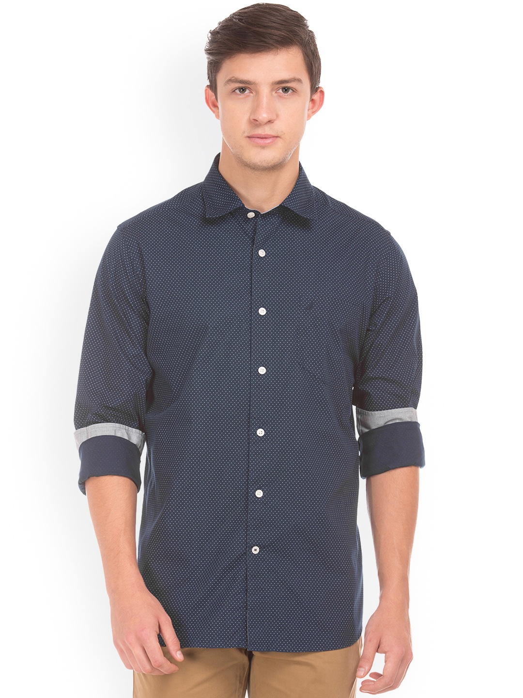 

Nautica Men Navy Blue Printed Casual Shirt