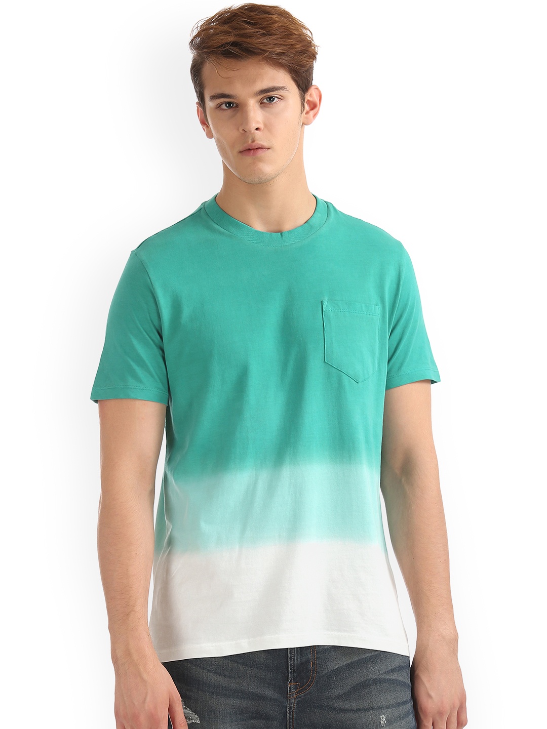 

Aeropostale Men Teal Dyed Round Neck T-shirt