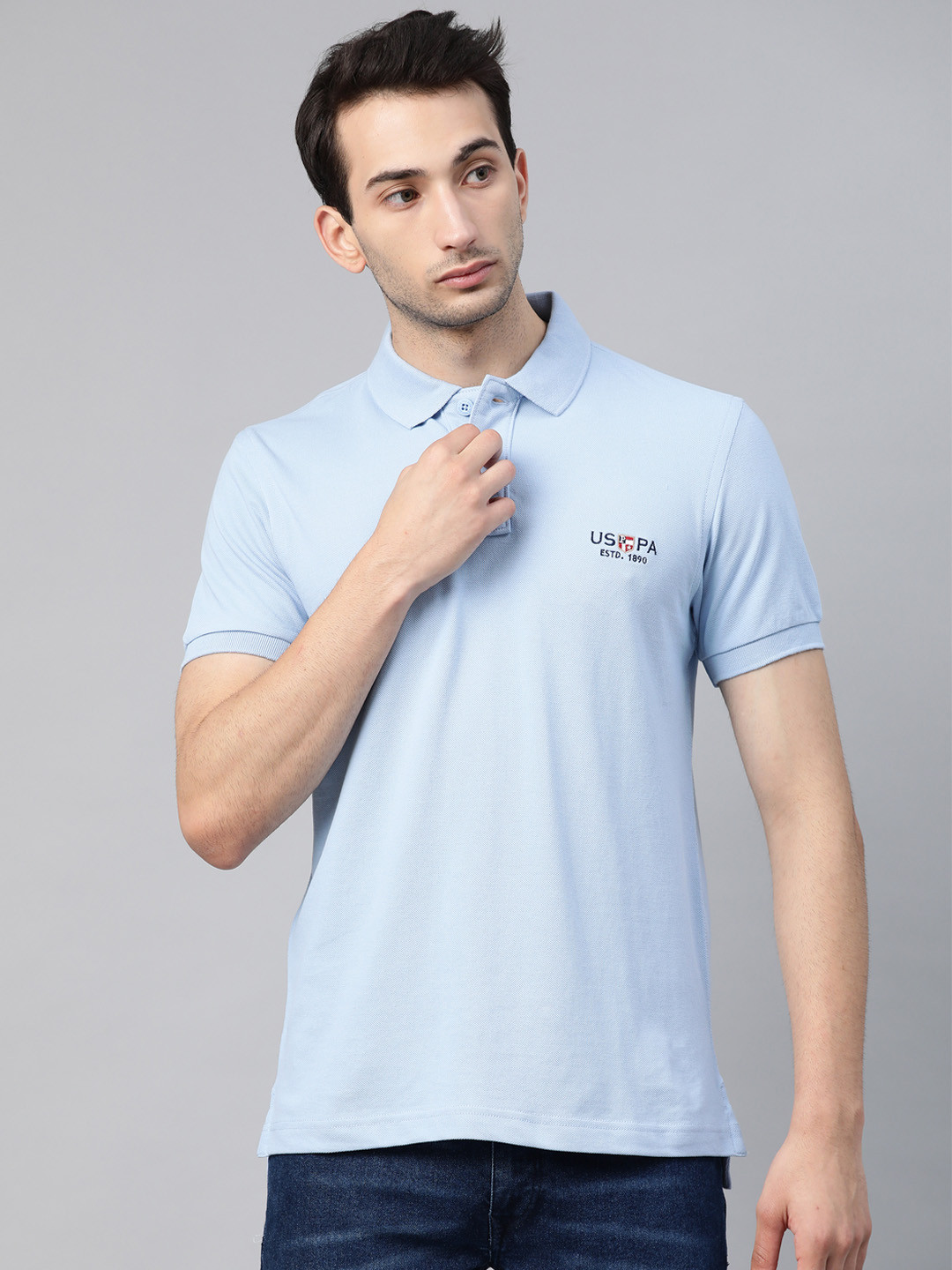 

U.S. Polo Assn. Men Blue Brand Logo Pure Cotton T-shirt