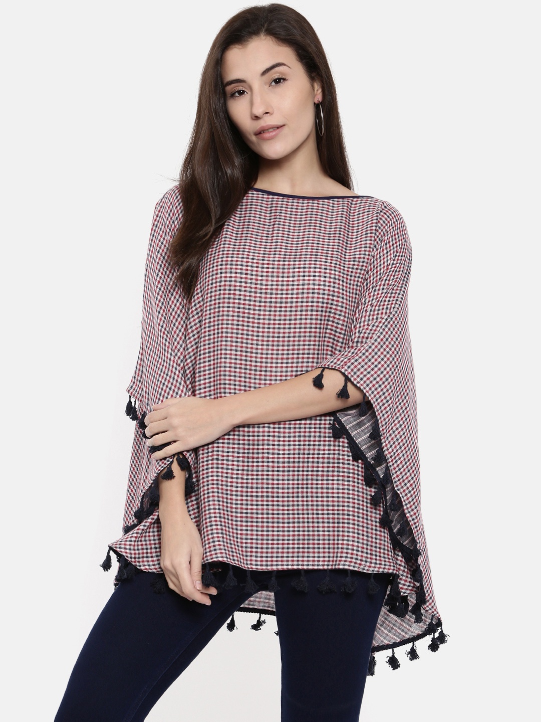 

The Kaftan Company Women Multicoloured Checked Kaftan Pure Cotton Top, Multi