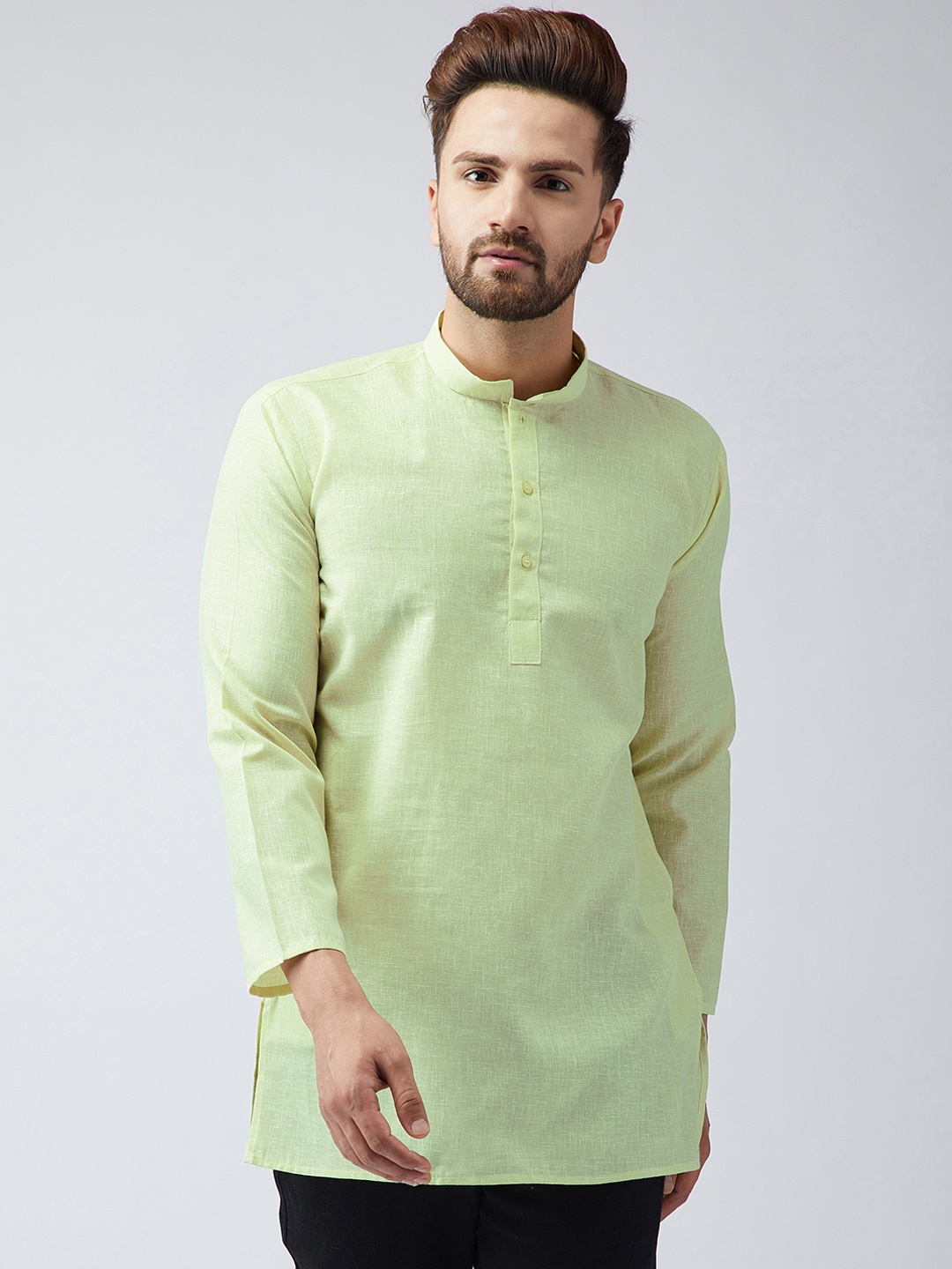 

SOJANYA Men Lime Green Solid Straight Kurta